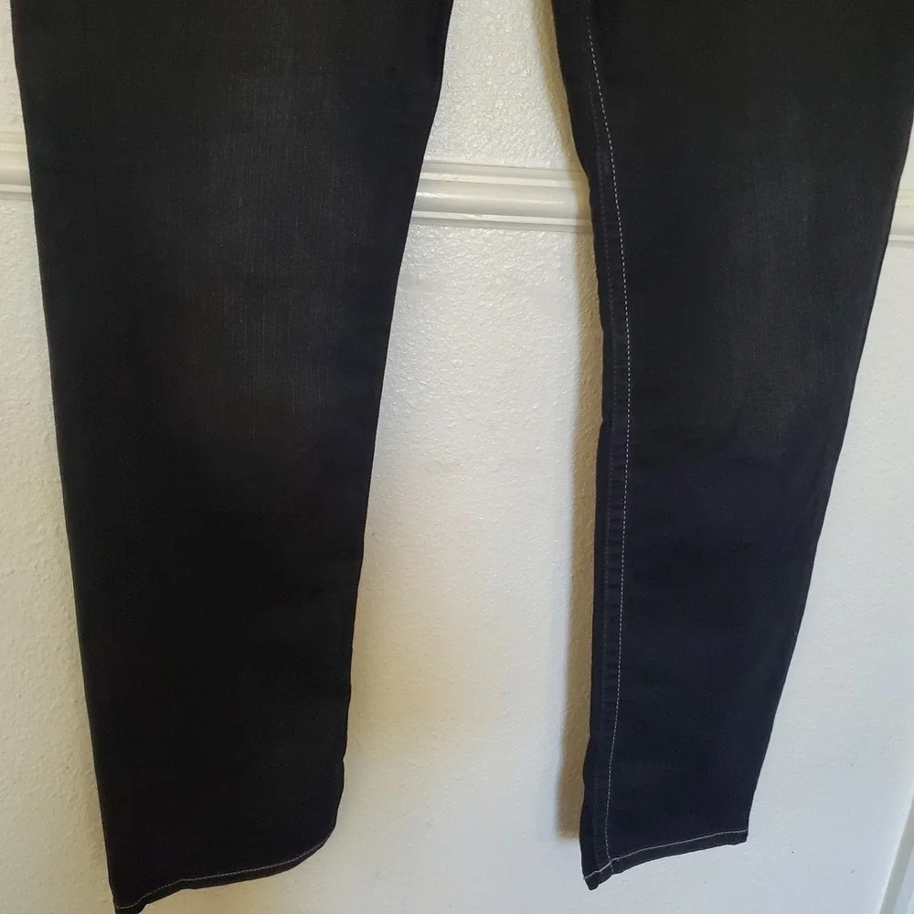 True Religion Geno Relaxed Slim Jeans Black Contrast Stitching Mens 38x32